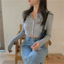 Load image into Gallery viewer, Korean Style O-neck Short Knitted Sweaters Women Thin Cardigan Fashion Short Sleeve Sun Protection Crop Top Ropa Mujer